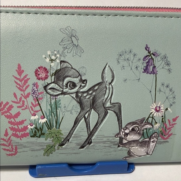 Disney Mint Green Bambi deer & Thumper rabbit bunny zipper Wallet - Picture 2 of 12